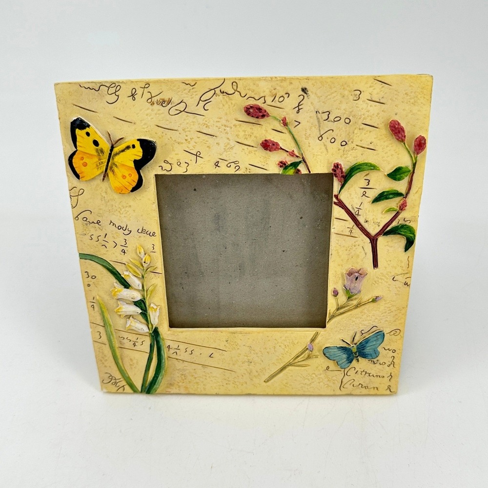 Vintage Style Butterfly Botanical Resin Picture Frame Yellow 3D Floral 3x3